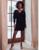 Cotton dress with an envelope neckline, black FK610 - Online store - Boutique